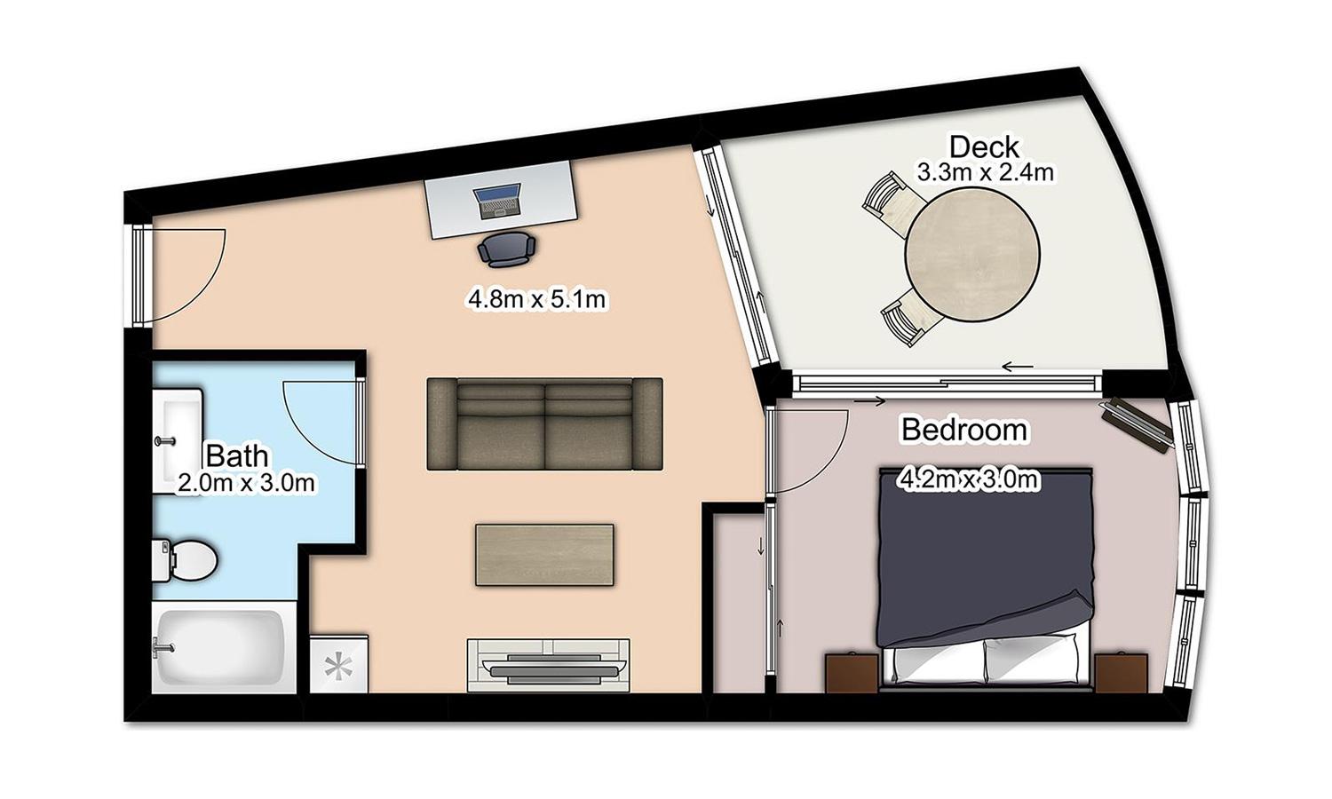 โรงแรมเดอะพอยท์บริสเบน ภายนอก รูปภาพ A floorplan of a typical studio apartment